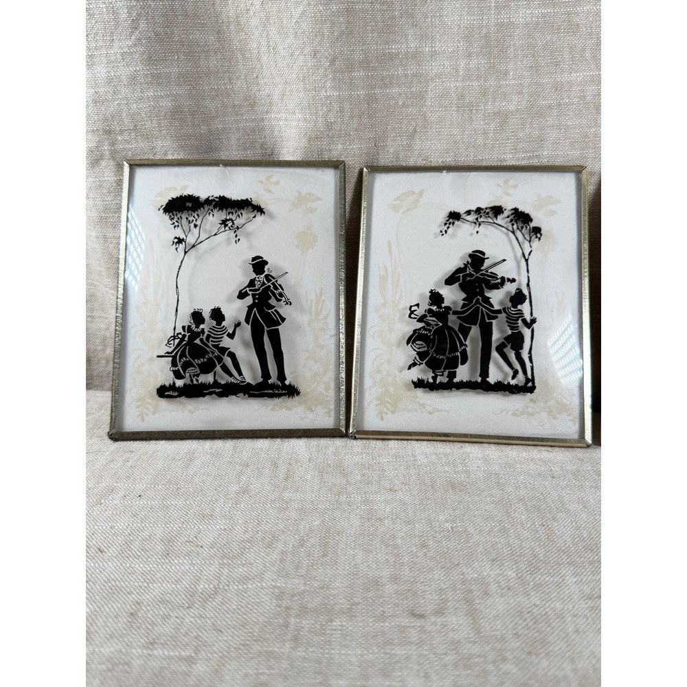 Vintage Romantic Silhouette Prints Set of 2 Framed Cottage Wall Art